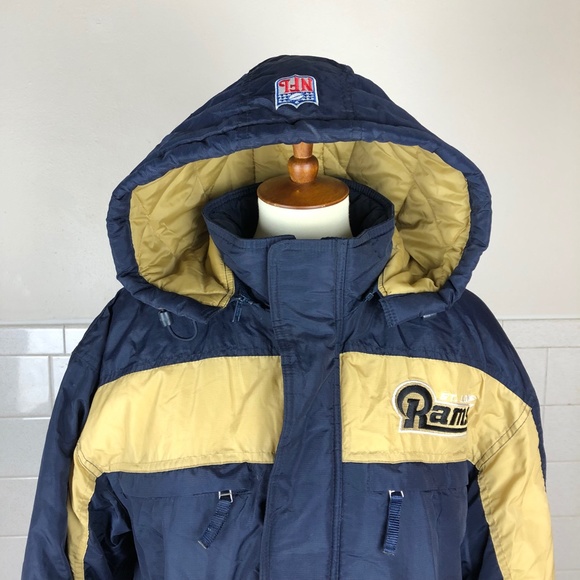 Puma NFL Rams Quilted Puffer Coat St. Louis Los Angeles Blue Gold Medium - Picture 2 of 13